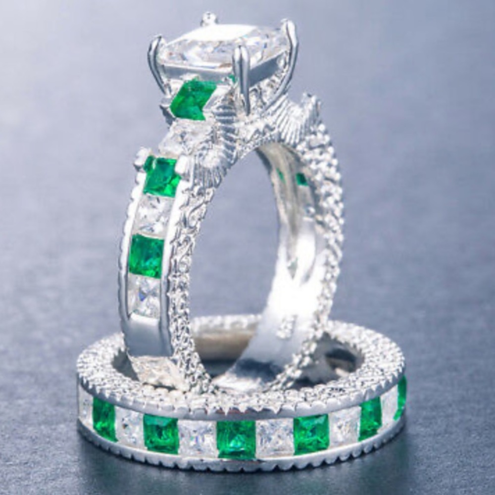 New 2pcs/set Cut White Sapphire 925 Silver Ring - Picture 3 of 4